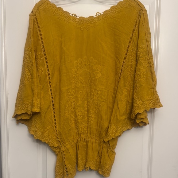 Anthropology Solitaire Embroidered Mustard Top M - Picture 4 of 4